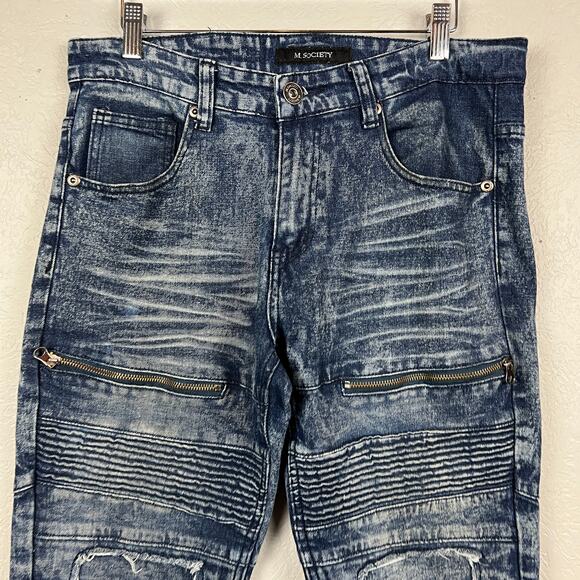 M Society Moto Jeans Skinny Blue Dark Wash - 32x30 - Picture 3 of 4
